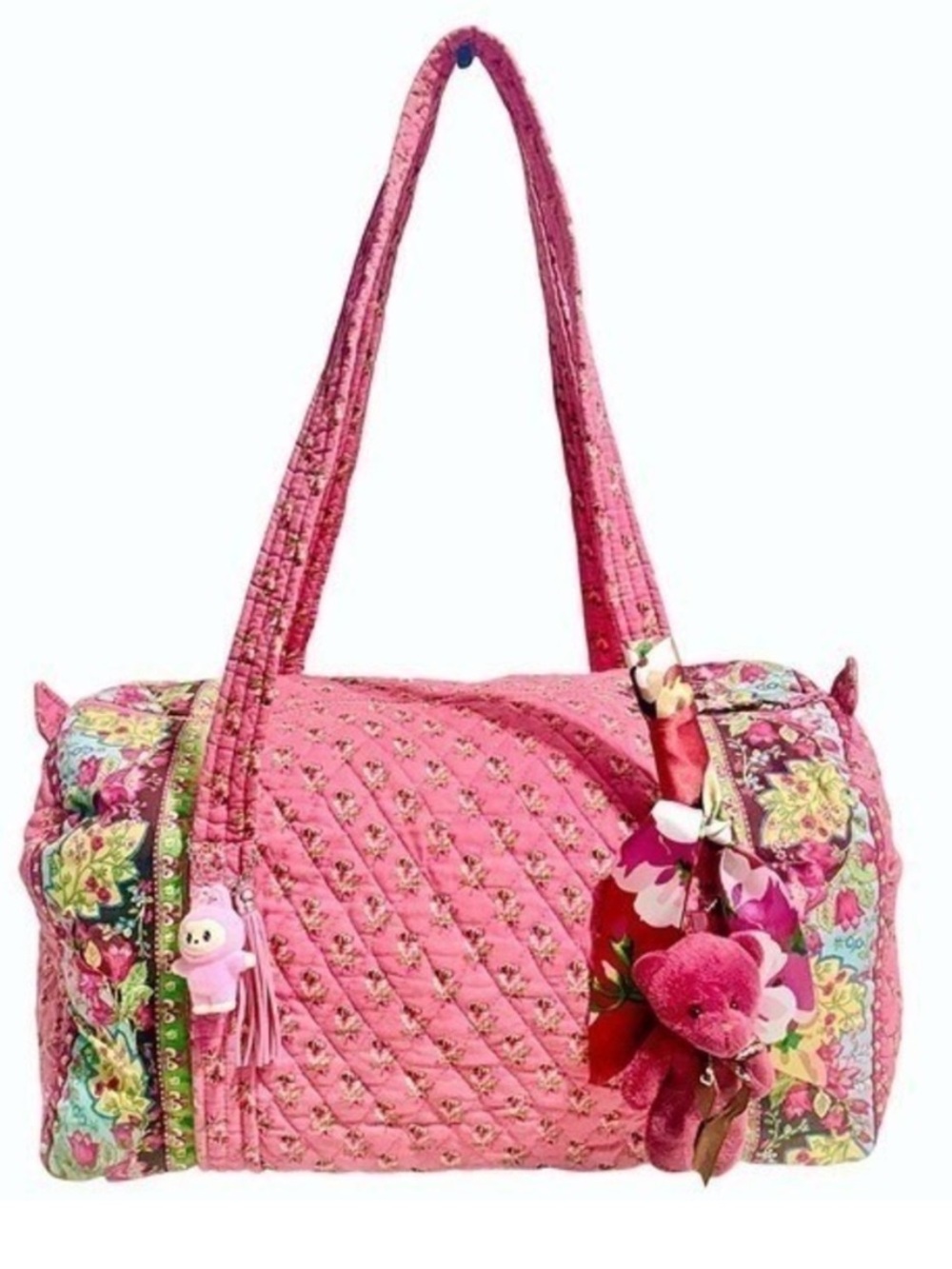 Vera Bradley Vintage Retired Pink Pansy Floral Quilted Cotton Duffle Bag Handbag